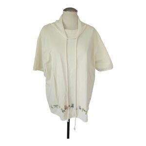 Julie Mango Cream Short Sleeve Hoodie – Size Large, Embroidered Hem, Made in USA